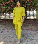 Lime cotton embroidered co-ord set with matching pants