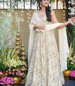Ivory rayon digital print anarkali gown with georgette dupatta