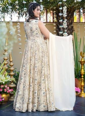 Ivory rayon digital print anarkali gown with georgette dupatta 3