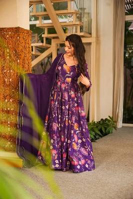 Purple rayon digital print anarkali gown with georgette dupatta 3