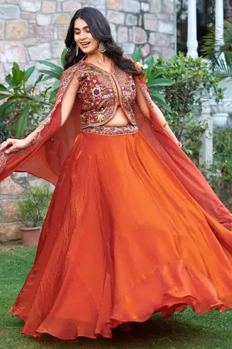 Orange Pure Fendy Silk Embroidered Wedding Lehenga Choli with Dupatta