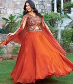Orange Pure Fendy Silk Embroidered Wedding Lehenga Choli with Dupatta