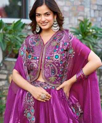 Purple Pure Fendy Silk Embroidered Wedding Lehenga Choli with Dupatta 2