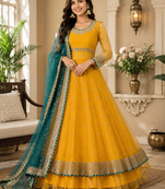 Yellow Soft Net Gown Lehenga Set with Thread & Sequin Work Dupatta