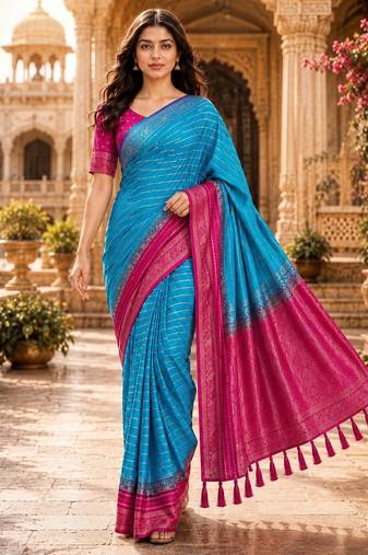 Bule color designer wevon jacquard designer crepe fabric traditional rich saree