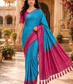 Bule color designer wevon jacquard designer crepe fabric traditional rich saree