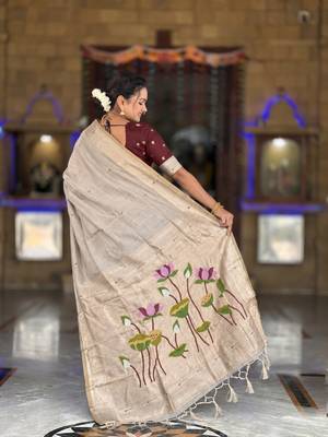 Cream color cotton silk fabric rich wevon meenakari designer ceremonial saree 2
