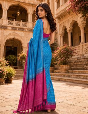 Bule color designer wevon jacquard designer crepe fabric traditional rich saree 2