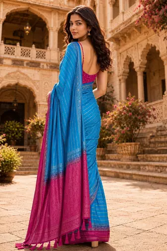 Bule color designer wevon jacquard designer crepe fabric traditional rich saree