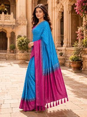 Bule color designer wevon jacquard designer crepe fabric traditional rich saree 4