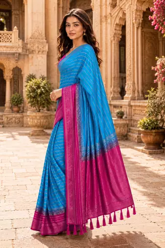 Bule color designer wevon jacquard designer crepe fabric traditional rich saree