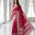 Cherry color lichi silk fabric woven silver jari designer saree