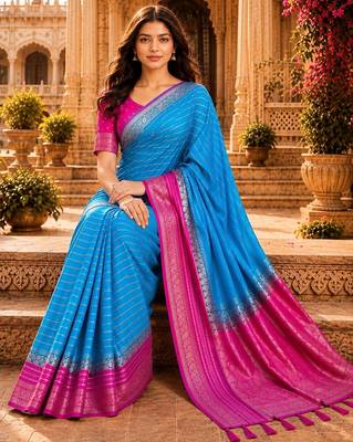 Bule color designer wevon jacquard designer crepe fabric traditional rich saree 5