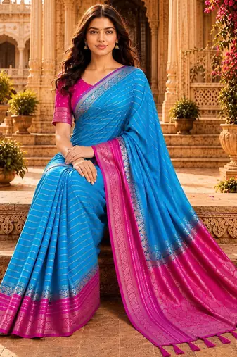 Bule color designer wevon jacquard designer crepe fabric traditional rich saree