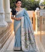 Firozi color cotton silk fabric rich wevon meenakari designer ceremonial saree