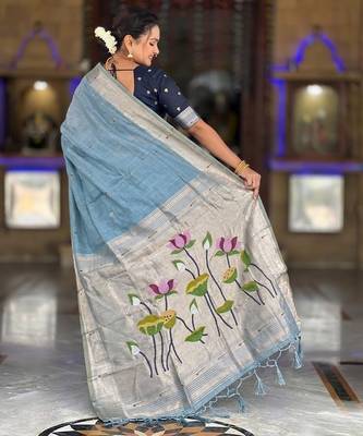 Firozi color cotton silk fabric rich wevon meenakari designer ceremonial saree 2