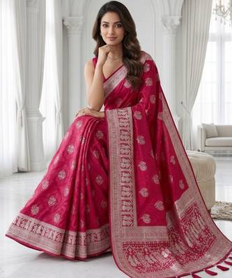 Cherry color lichi silk fabric woven silver jari designer saree 3