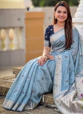 Firozi color cotton silk fabric rich wevon meenakari designer ceremonial saree 3