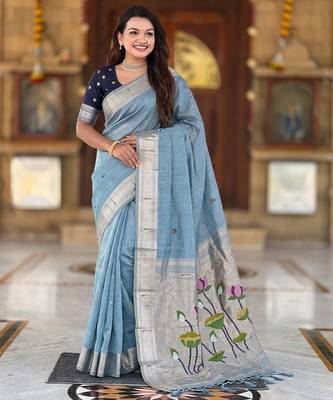 Firozi color cotton silk fabric rich wevon meenakari designer ceremonial saree 4