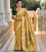 Mustard color cotton silk fabric rich wevon meenakari designer ceremonial saree