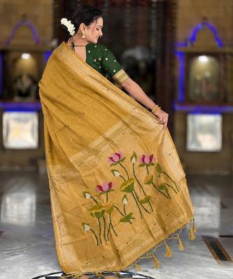Mustard color cotton silk fabric rich wevon meenakari designer ceremonial saree 2