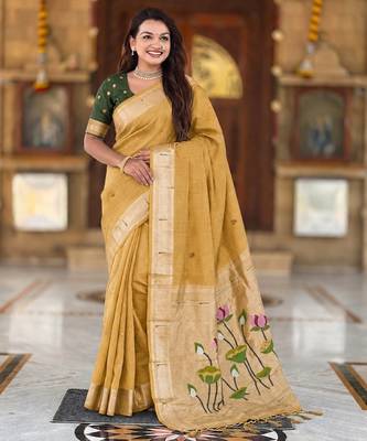 Mustard color cotton silk fabric rich wevon meenakari designer ceremonial saree 5