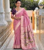 Pink color cotton silk fabric rich wevon meenakari designer ceremonial saree