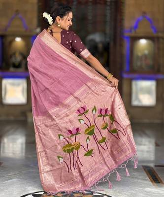 Pink color cotton silk fabric rich wevon meenakari designer ceremonial saree 2