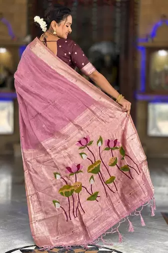 Pink color cotton silk fabric rich wevon meenakari designer ceremonial saree