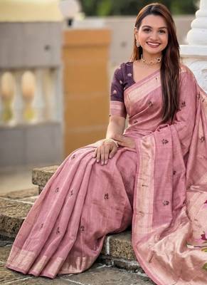 Pink color cotton silk fabric rich wevon meenakari designer ceremonial saree 3