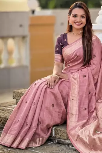 Pink color cotton silk fabric rich wevon meenakari designer ceremonial saree