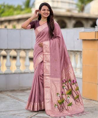 Pink color cotton silk fabric rich wevon meenakari designer ceremonial saree 4