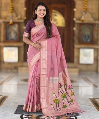 Pink color cotton silk fabric rich wevon meenakari designer ceremonial saree 5