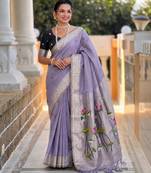 Lavender color cotton silk fabric rich wevon meenakari designer ceremonial saree