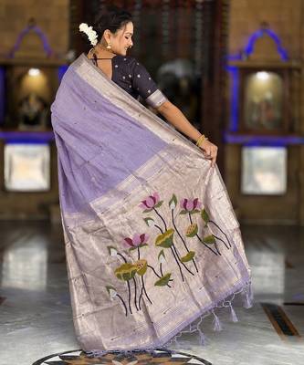 Lavender color cotton silk fabric rich wevon meenakari designer ceremonial saree 2