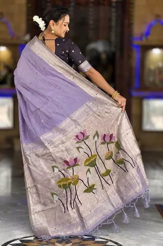 Lavender color cotton silk fabric rich wevon meenakari designer ceremonial saree