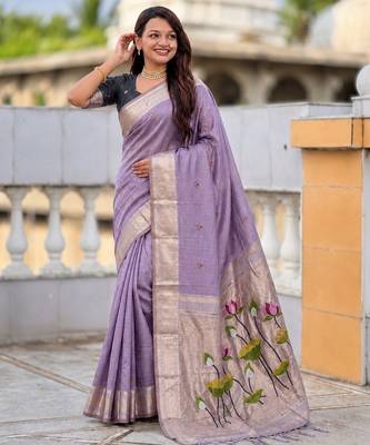 Lavender color cotton silk fabric rich wevon meenakari designer ceremonial saree 4