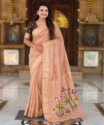 Peach color cotton silk fabric rich wevon meenakari designer ceremonial saree 5
