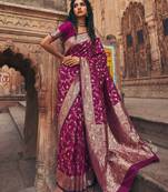Wine color smart and elegant partywear designer woven art silk saree