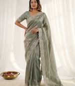 Green color smart frendy satin fabric bollywood style ceremonial saree