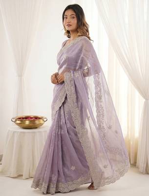 Lavender color smart frendy satin fabric bollywood style ceremonial saree 2