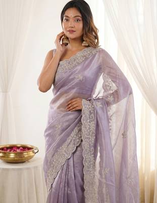 Lavender color smart frendy satin fabric bollywood style ceremonial saree 3