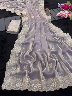 Lavender color smart frendy satin fabric bollywood style ceremonial saree 5