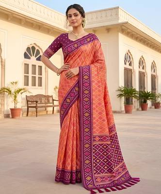 Gajri color patola silk saree with special woven meenakari jacquard designer saree 1