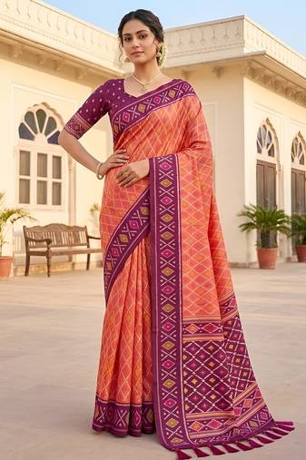 Gajri color patola silk saree with special woven meenakari jacquard designer saree