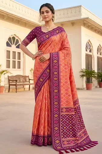 Gajri color patola silk saree with special woven meenakari jacquard designer saree