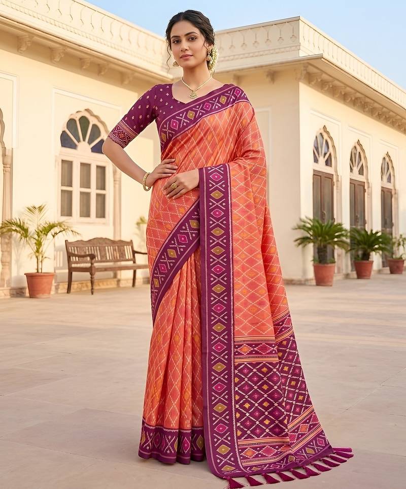 Gajri color patola silk saree with special woven meenakari jacquard designer saree