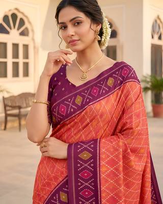 Gajri color patola silk saree with special woven meenakari jacquard designer saree 3