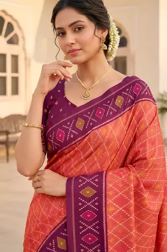Gajri color patola silk saree with special woven meenakari jacquard designer saree