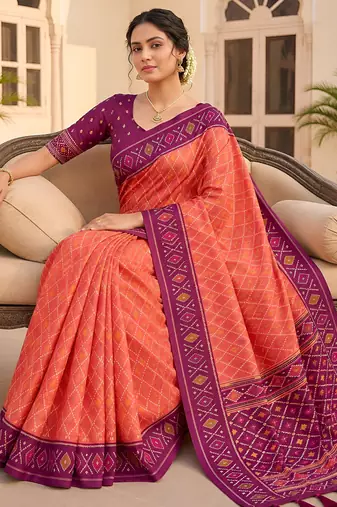 Gajri color patola silk saree with special woven meenakari jacquard designer saree